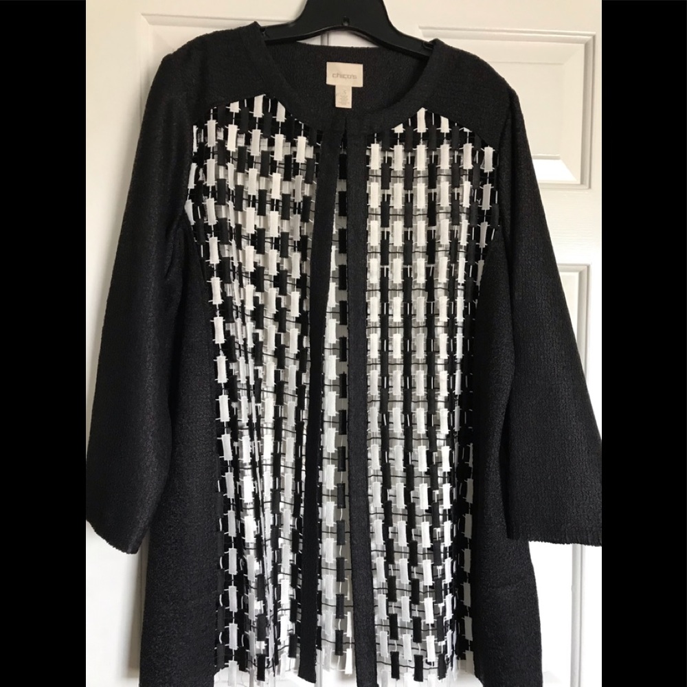 Chico’s black-white jacket, 3/4 sleeves Like new!